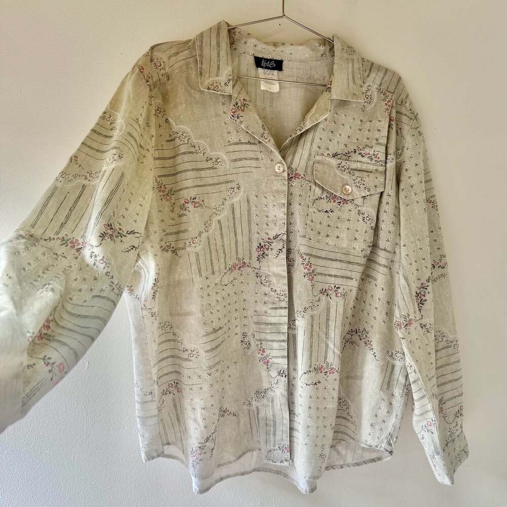 Vintage Floral Patchwork Print Long Sleeve Button Down Shirt